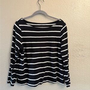 Old Navy Black and White Striped Sleeve Blouse